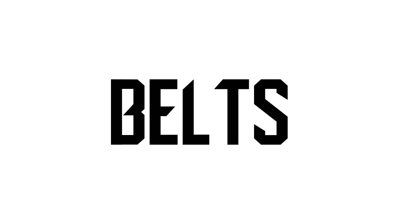The word BELTS in bold, black, all-caps lettering with sharp, geometric edges on a plain white background.