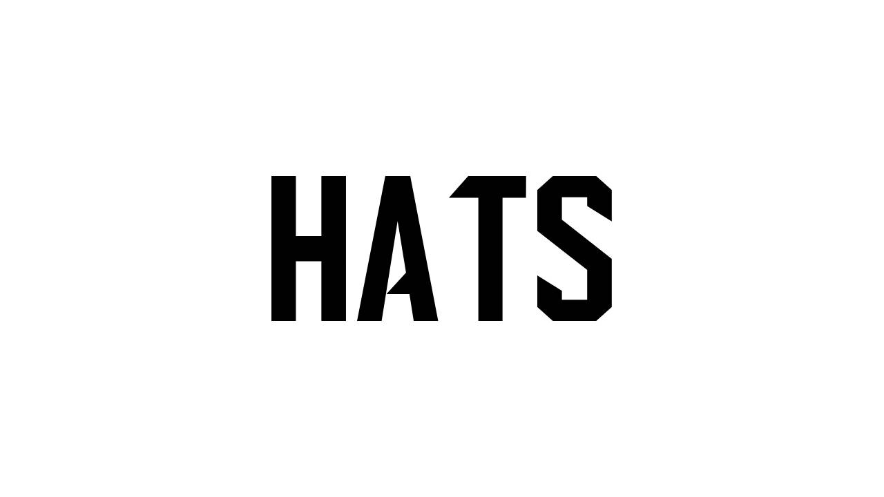 The word HATS is written in bold, black, all-caps letters with a modern, geometric font against a plain white background.