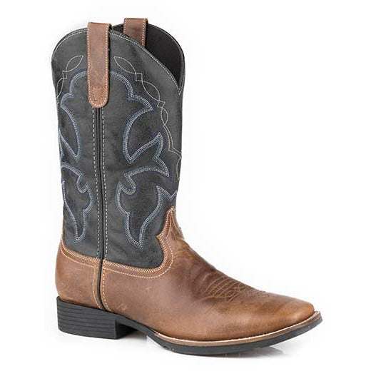 Men's Roper Monterey Leather Boots brown handcrafted western design with 12-inch shaft