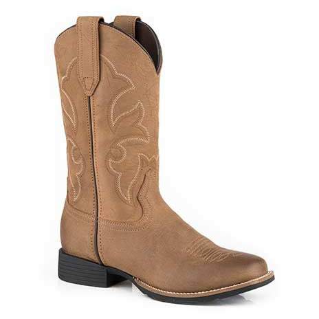 Men's Roper Monterey Leather Boots in tan with western stitch design and 12-inch shaft