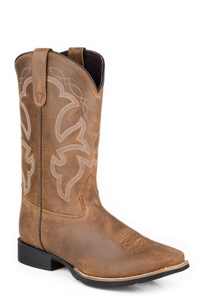 Botas de cuero Roper Monterey para hombre, hechas a mano, con punta cuadrada, color tostado