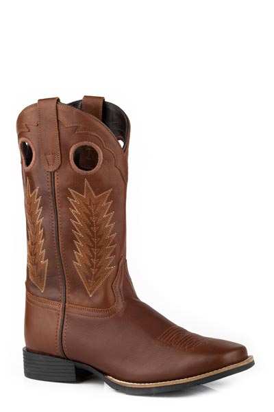 Men's Roper James Leather Boots tan handcrafted square toe with western stitch design