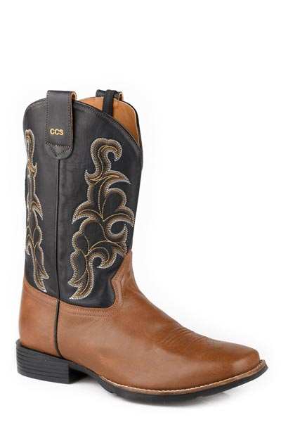 Men's Roper Trigger Leather concealed carry boots in tan with square toe and western stitch design