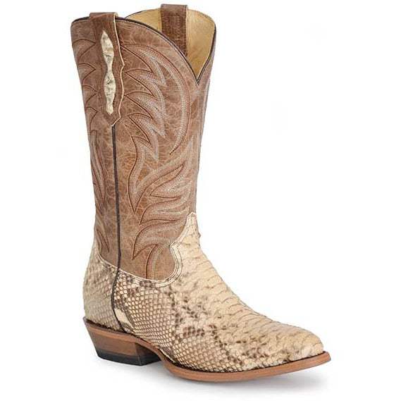 Men's Roper Peyton Python Boots in tan with python vamp and leather cowboy heel
