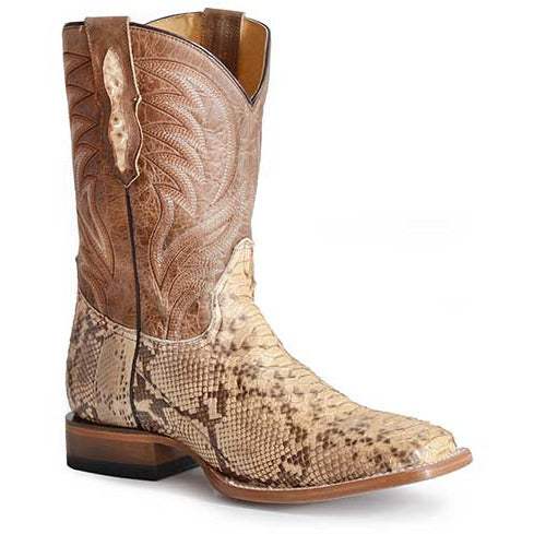 Men's Roper Peyton Python Boots handcrafted tan leather square toe western style