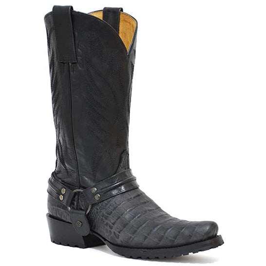 Men's Roper Diesel Lug Caiman PRINT Boots in black with embossed vintage caiman vamp and lug sole