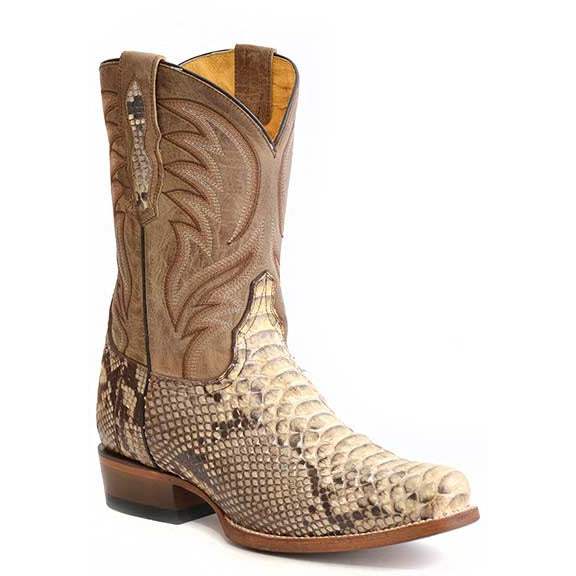 Men's Roper Peyton Python Boots in tan with backcut python vamp and leather shaft