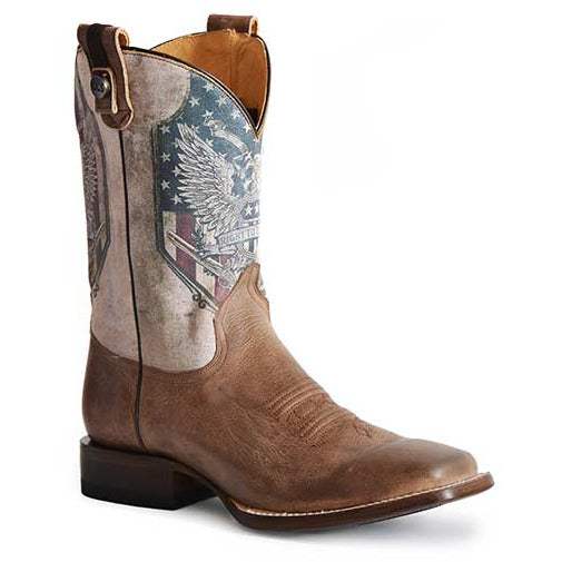 Men's Roper 2nd Amendment handcrafted brown leather boots with concealed carry system and western design