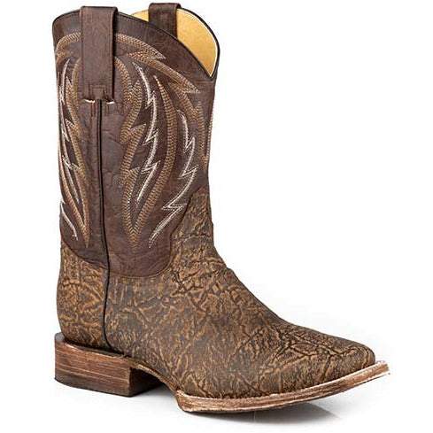 Men's Roper Elephante PRINT handcrafted brown western boots with embossed elephant vamp and hybrid sole