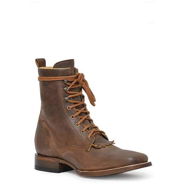 Men's Roper Lacer Leather Boots handcrafted brown square toe lace-up western style