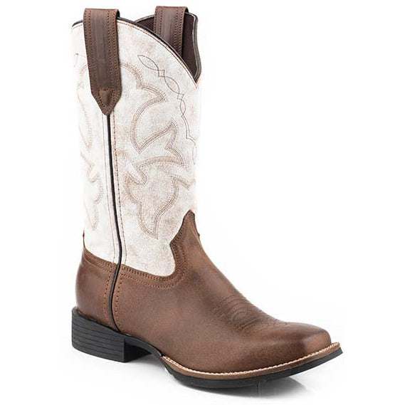 Women's Roper Monterey Leather Boots tan handcrafted with western stitch design and flexible TPR bottom