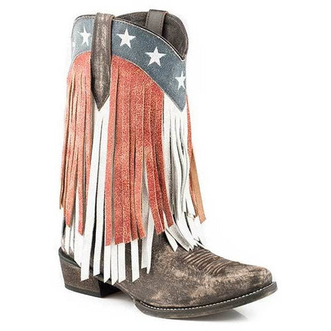 Women's Roper American Beauty Fringe Boots Handcrafted Brown
