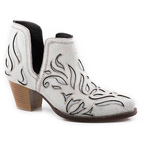Women's Roper Rowdy Glitz Ankle Leather Boots Handcrafted White