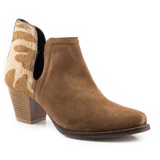 Women's Roper Rowdy ankle leather boots in tan cowhide with padded insole and snip toe design