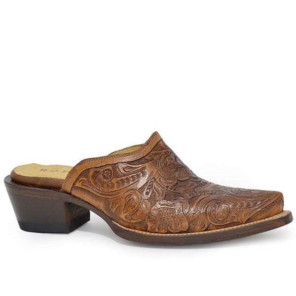 Women's Roper Mary Mule handcrafted brown leather boots with snip toe and western design