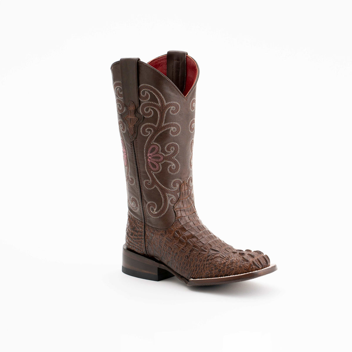 Women's Ferrini Stampede Caiman Print Rust Boots with 1 3/4" block heel and square toe