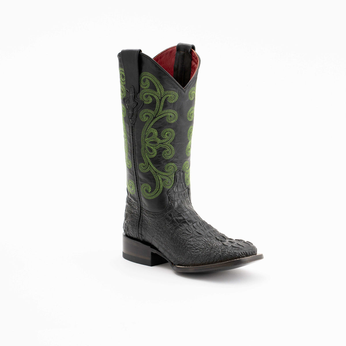 Women's Ferrini Stampede Caiman Print Boots in black with 1 3/4" block heel and leather outsole