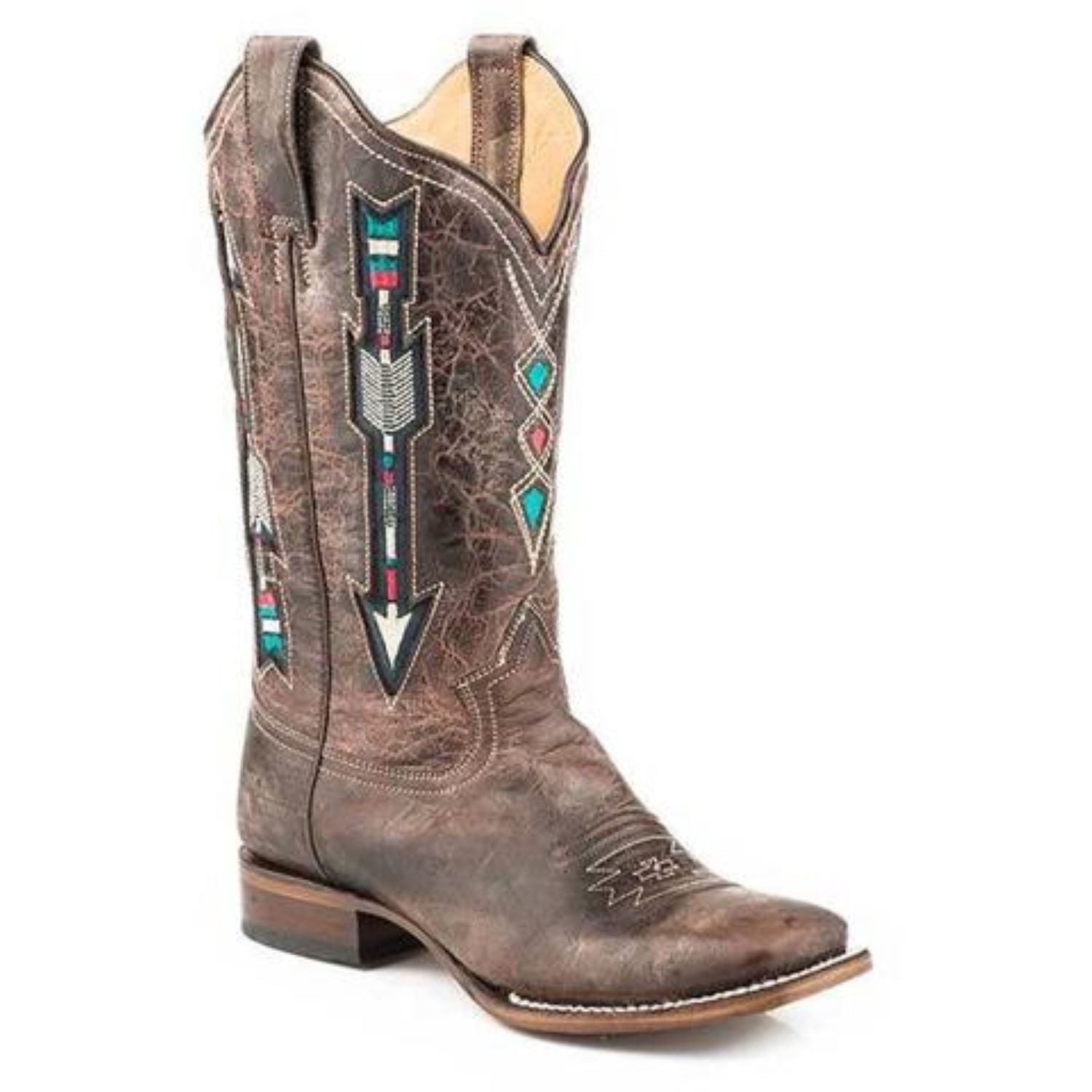 Women’s Roper Arrows Boots Handcrafted With Flextra Calf Brown - yeehawcowboy
