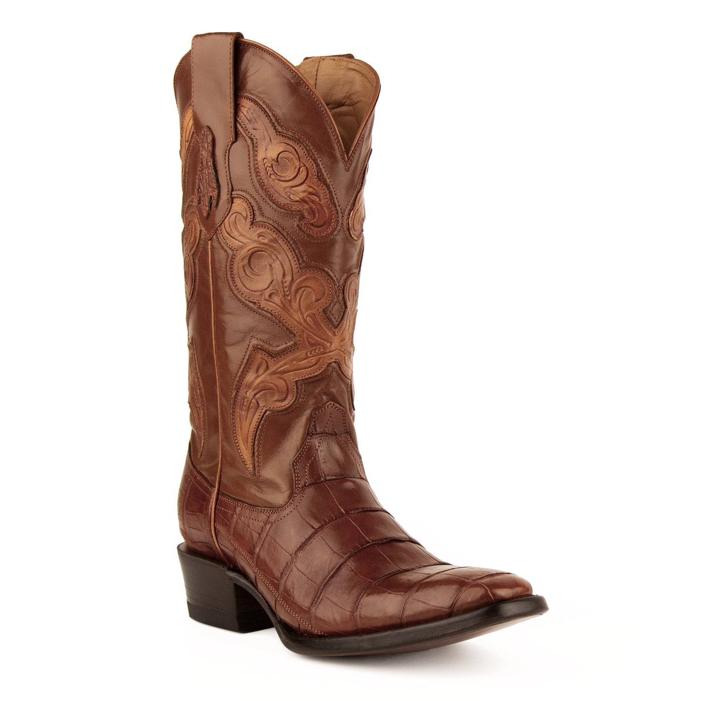 Men's Ferrini Stallion Alligator Belly Boots Handcrafted Cognac - yeehawcowboy
