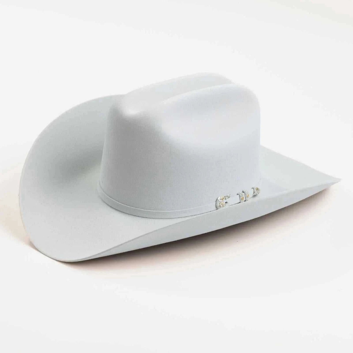 10x Larry Mahan Jerarca fur felt cowboy hat in platinum with decorative buckle