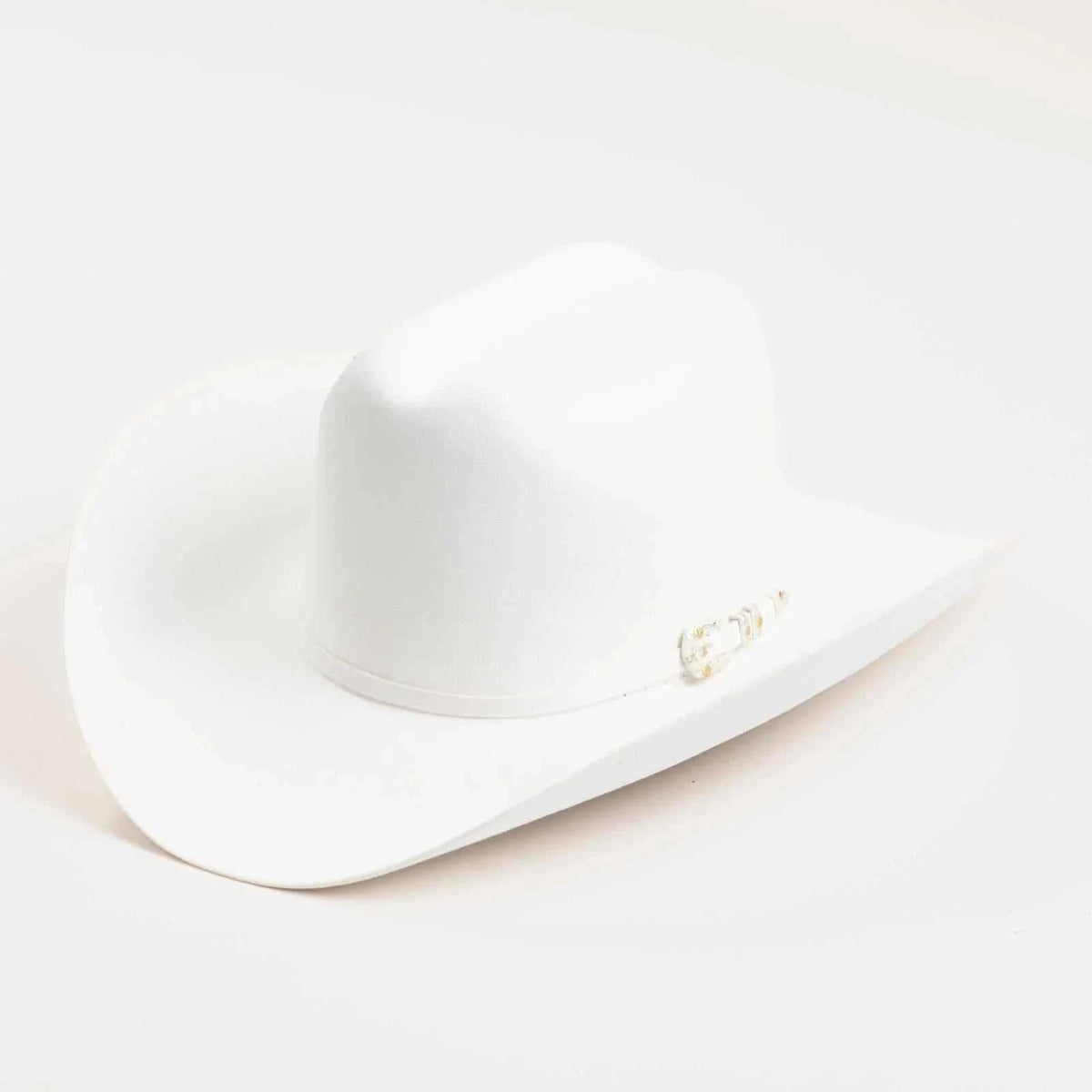 White 10x Larry Mahan Jerarca fur felt cowboy hat with cattleman crease