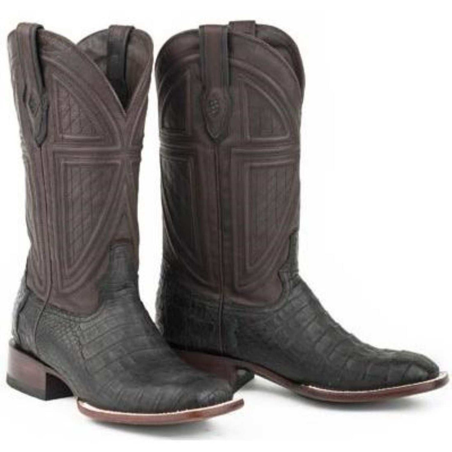 Men's Stetson Houston black caiman belly boots with square toe and handcrafted details