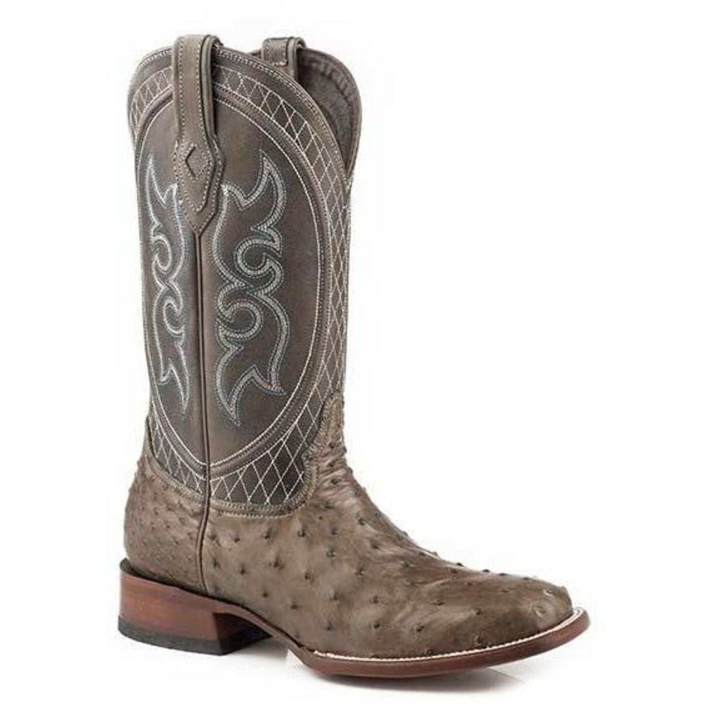 Men's Stetson Ozzy Grey Ostrich Boots handcrafted with 13" shaft and intricate stitching