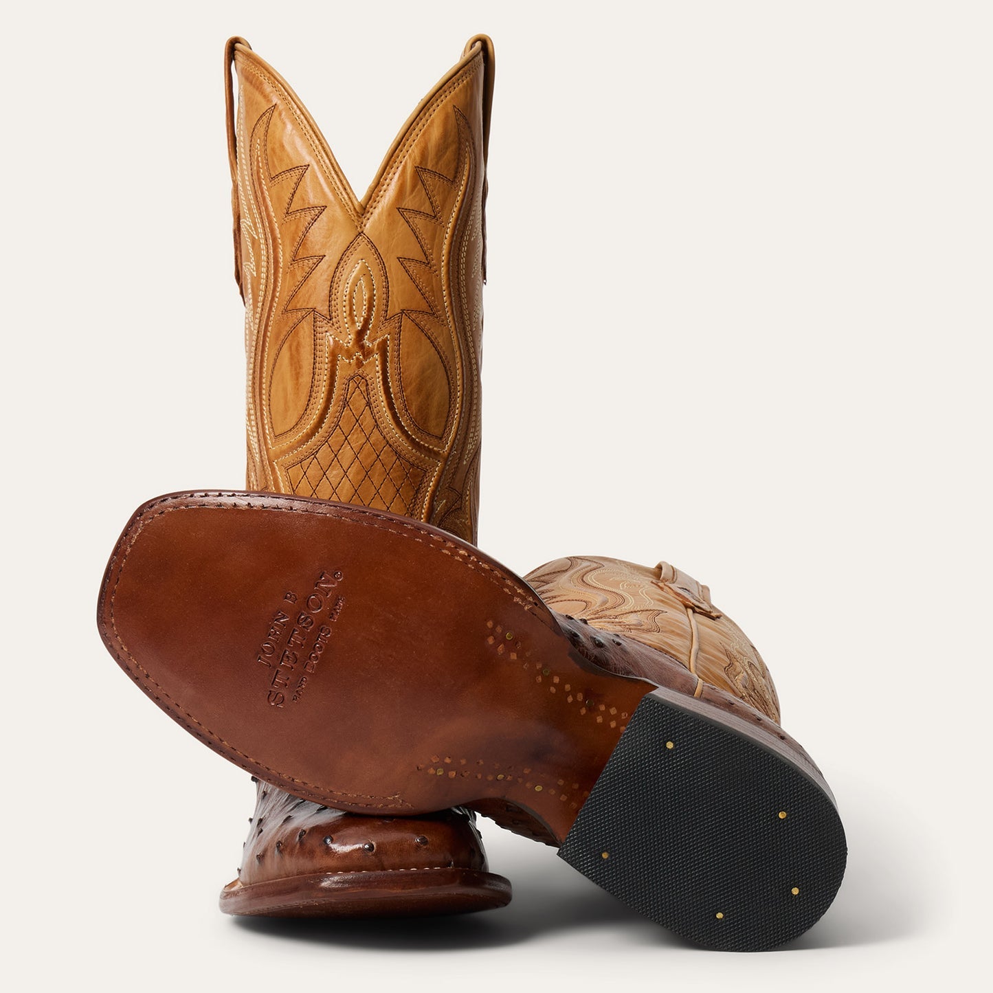 Men's Stetson Ozzy Ostrich Boots Handcrafted JBS Collection Tabacco
