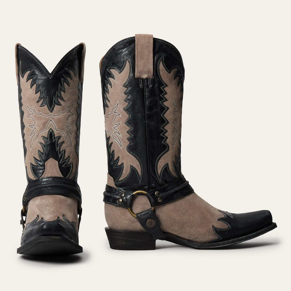Men's Stetson Outlaw Rock Star Gray Leather Cowboy Boots with Wing Tip and Harness Details