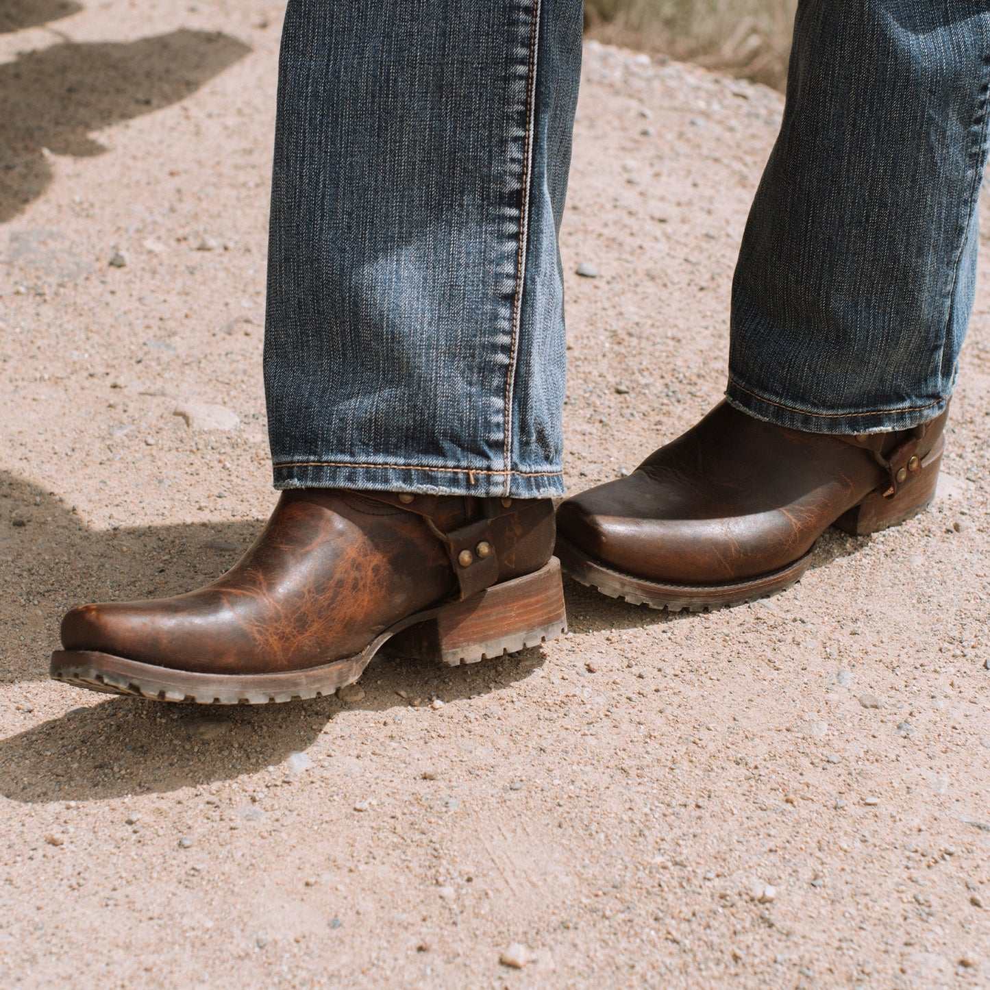 Men's Stetson Heritage Harness handcrafted brown leather boots with 10" shaft and lug sole