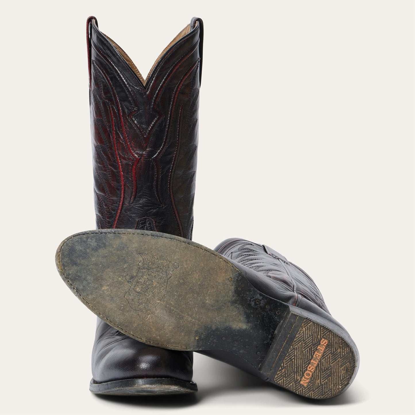 Botas de cabra Stetson Blake para hombre, hechas a mano, con punta redonda, color cereza negra