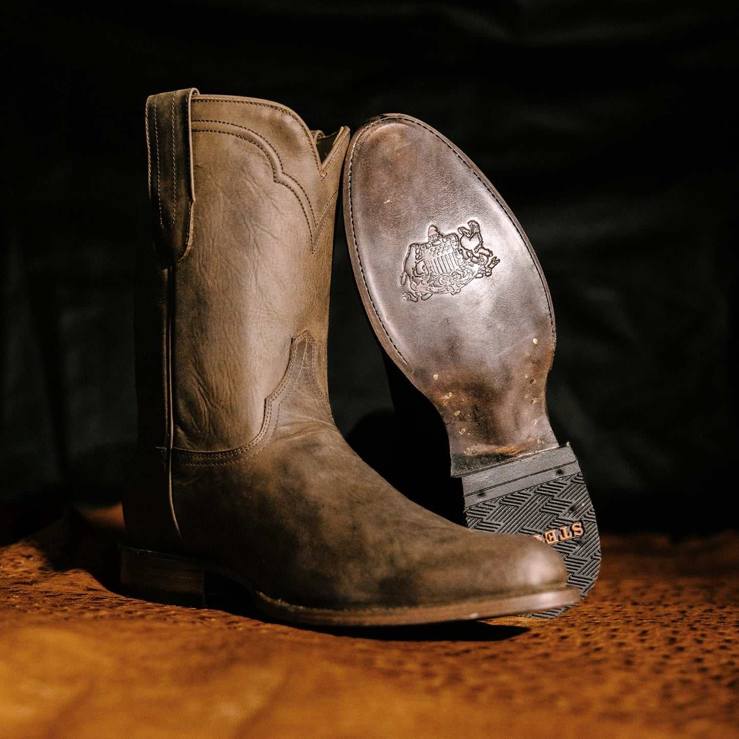 Botas Stetson Cassidy Roper para hombre con punta redonda, hechas a mano en marrón