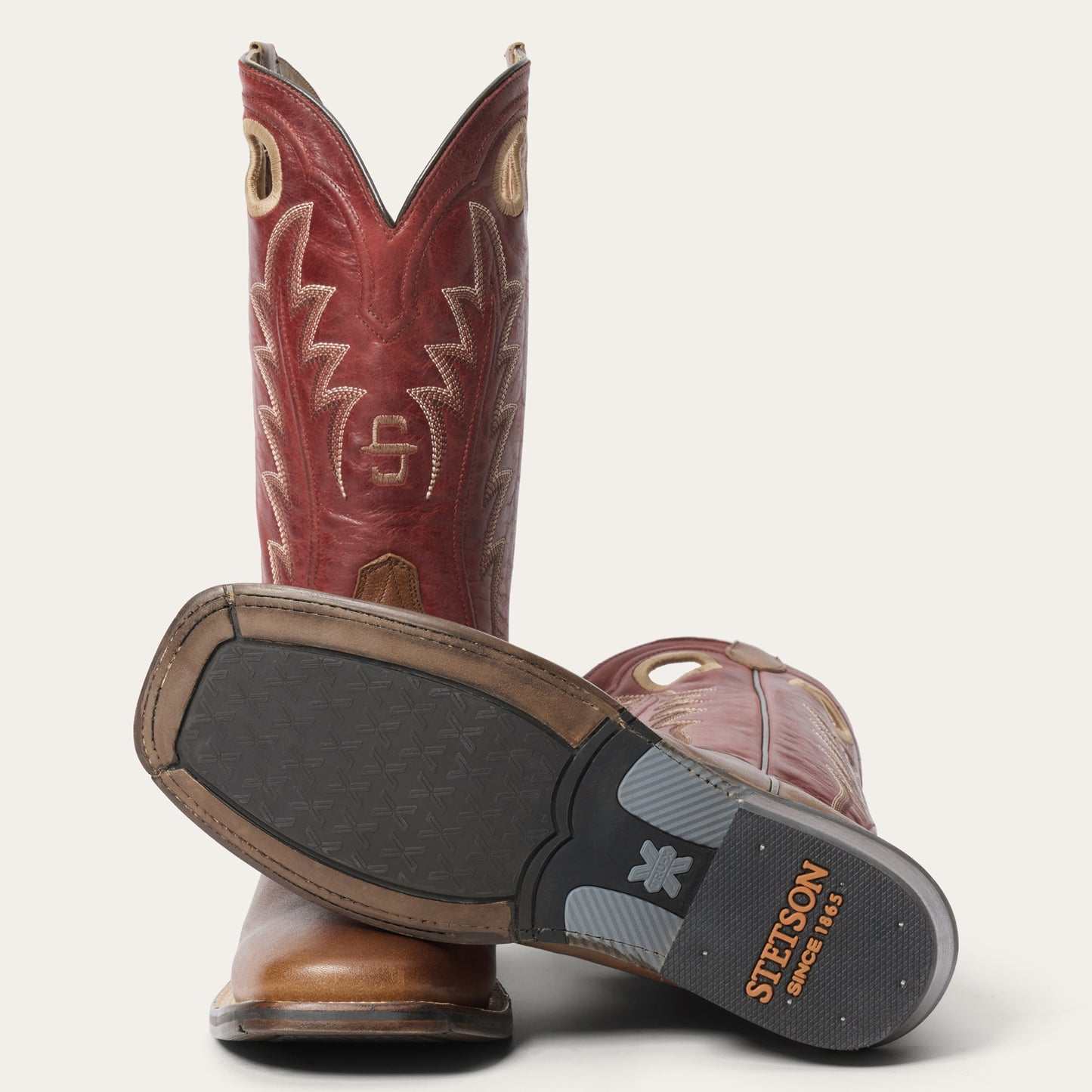 Men's Stetson Laramie Leather Boots Handcrafted Square Toe Brown
