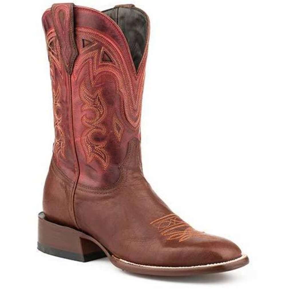 Women's Stetson Joliet brown leather boots with intricate hand stitching and full leather construction