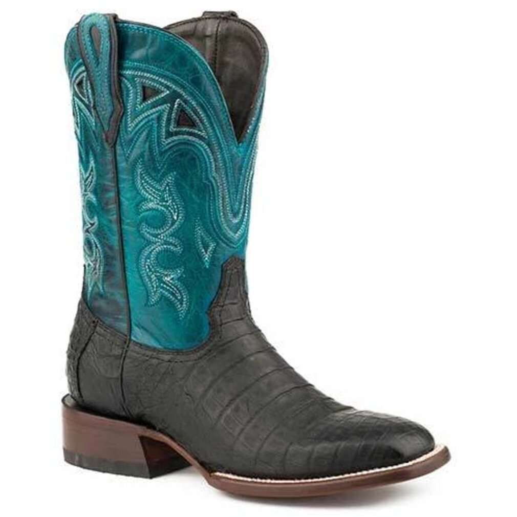 Women's Stetson Lovington Black Caiman Exotic Boots with detailed hand stitching and full leather construction