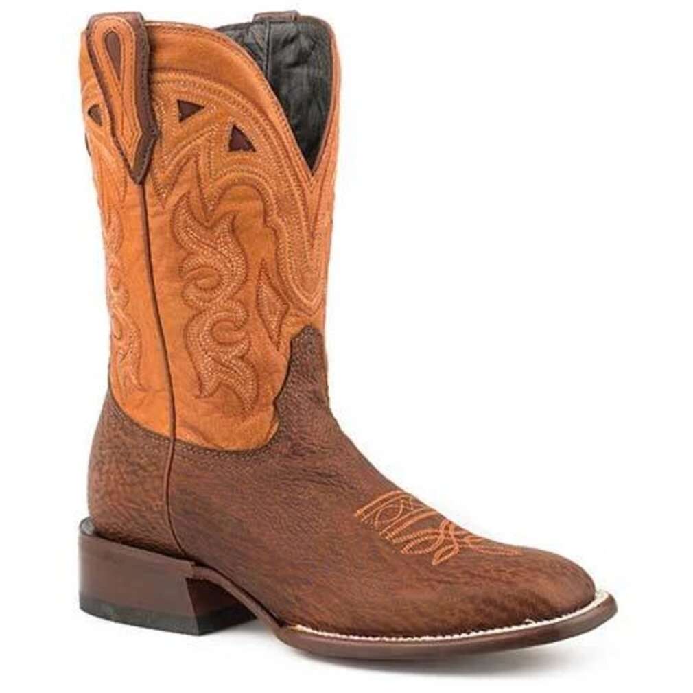 Women's Stetson Joplin Shark Exotic Boots handcrafted brown leather with intricate stitching and 11" shaft