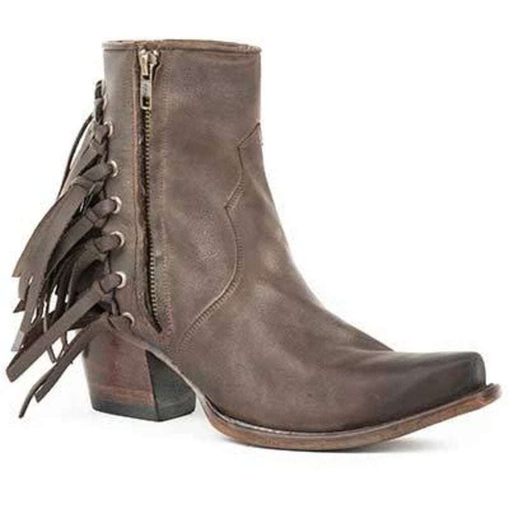 Women's Stetson Evie leather boots brown handcrafted with vintage finish and stacked heel