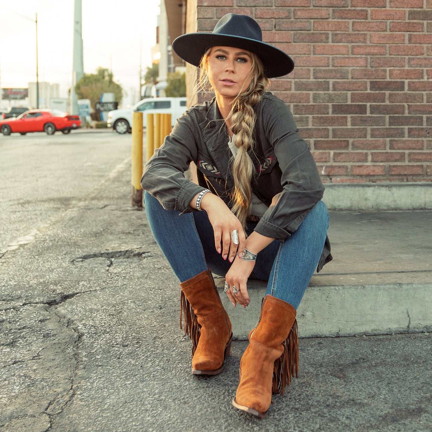 Women's Stetson Halle handcrafted brown leather boots with suede vamp, 7" shaft, and vintage finish