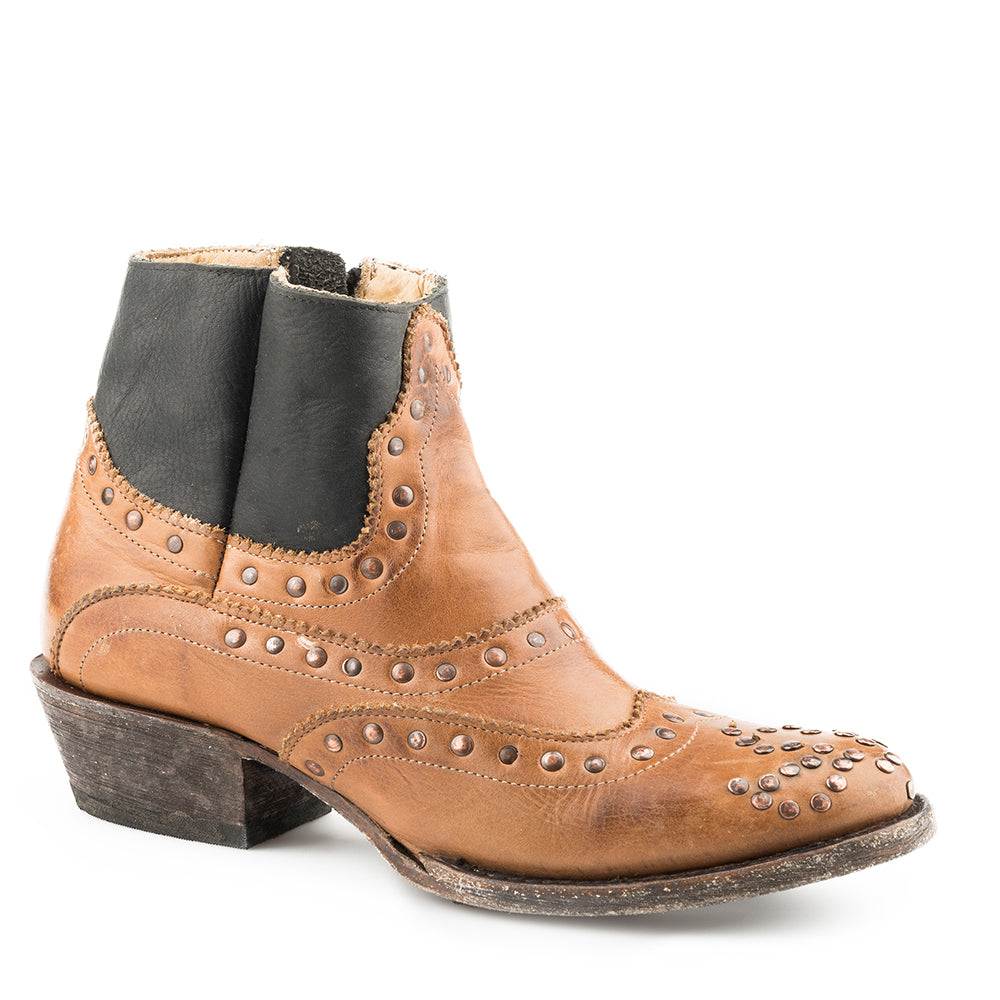 Women's Stetson Gia Leather Boots handcrafted tan with black shaft and cushioned insole