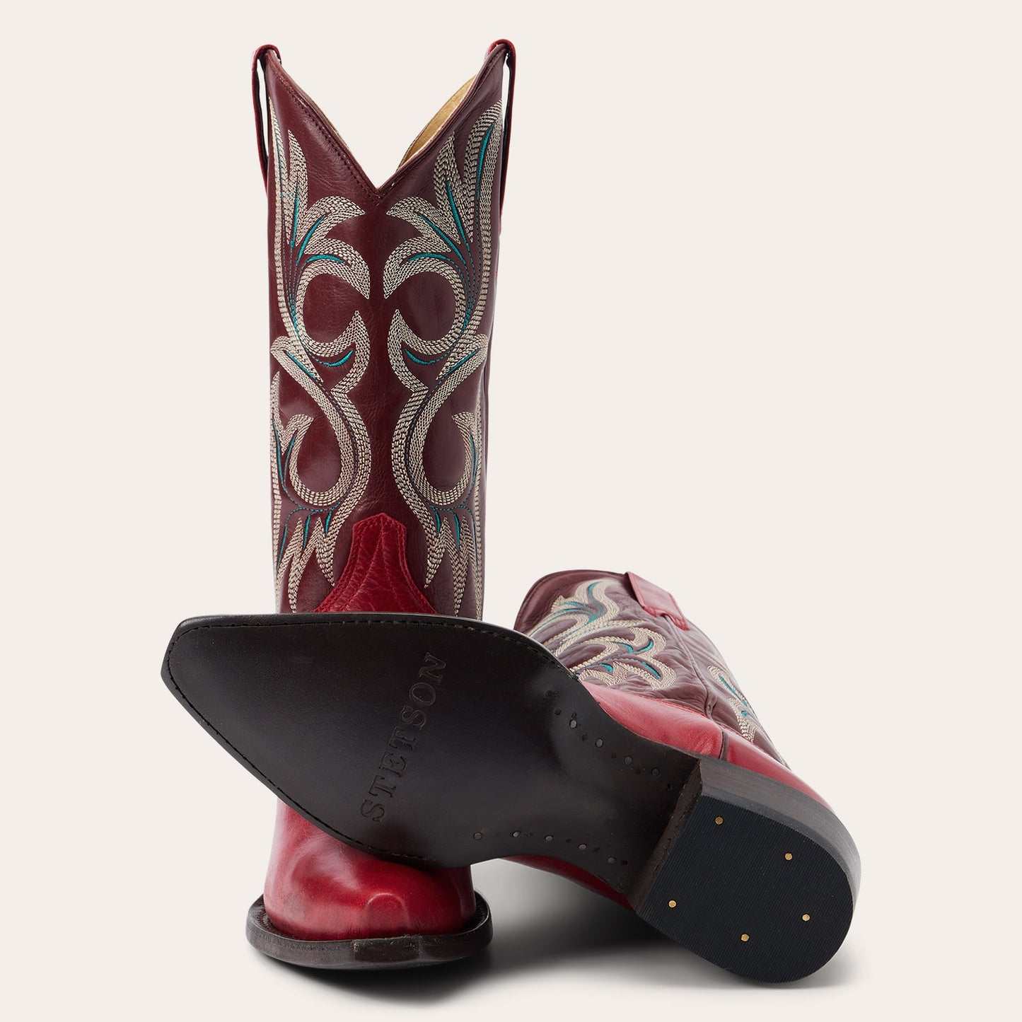 Women's Stetson Lauren Goat Boots red snip toe handcrafted leather boots with embroidered shaft
