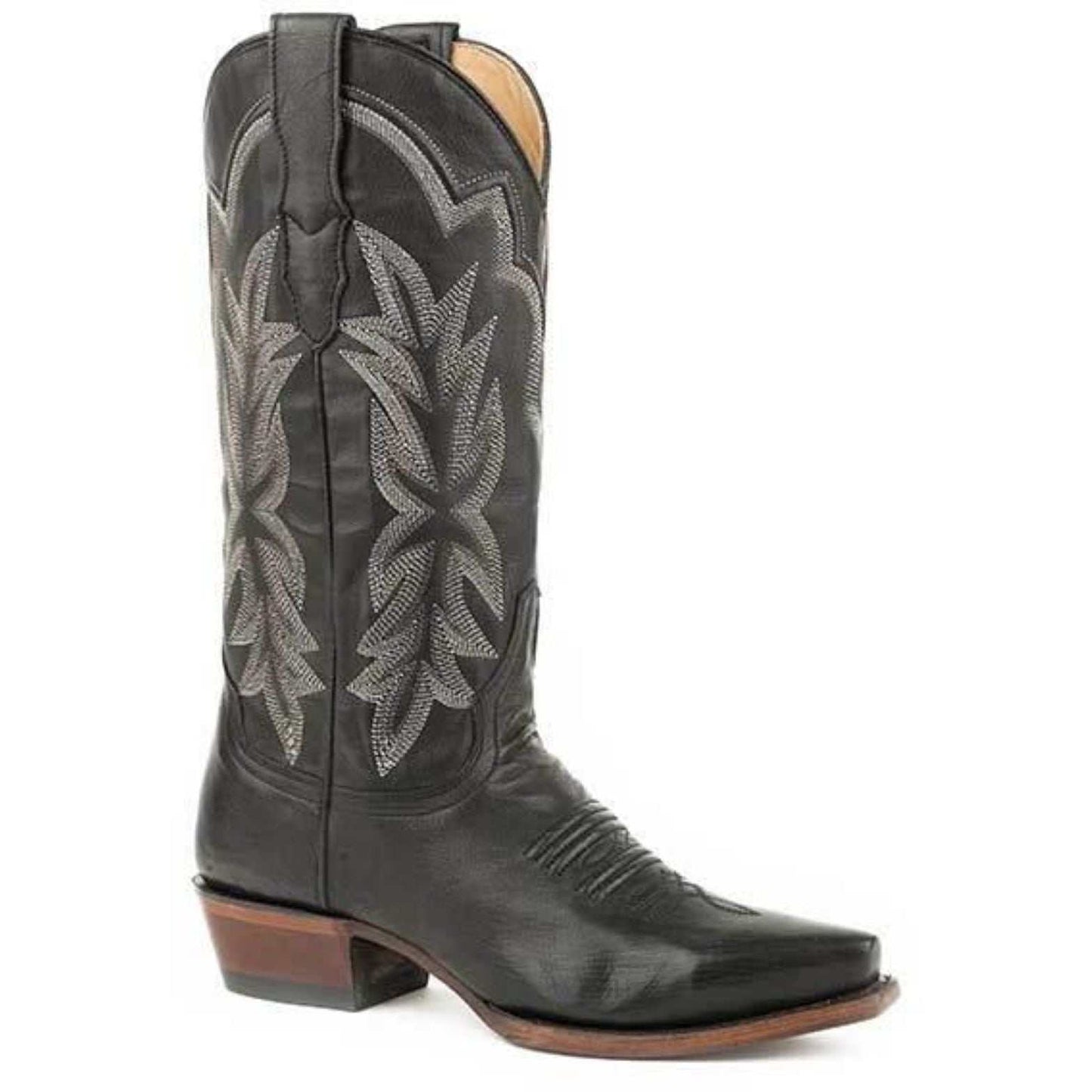 Women's Stetson Casey Leather Boots in black with unique embroidery and leather sole