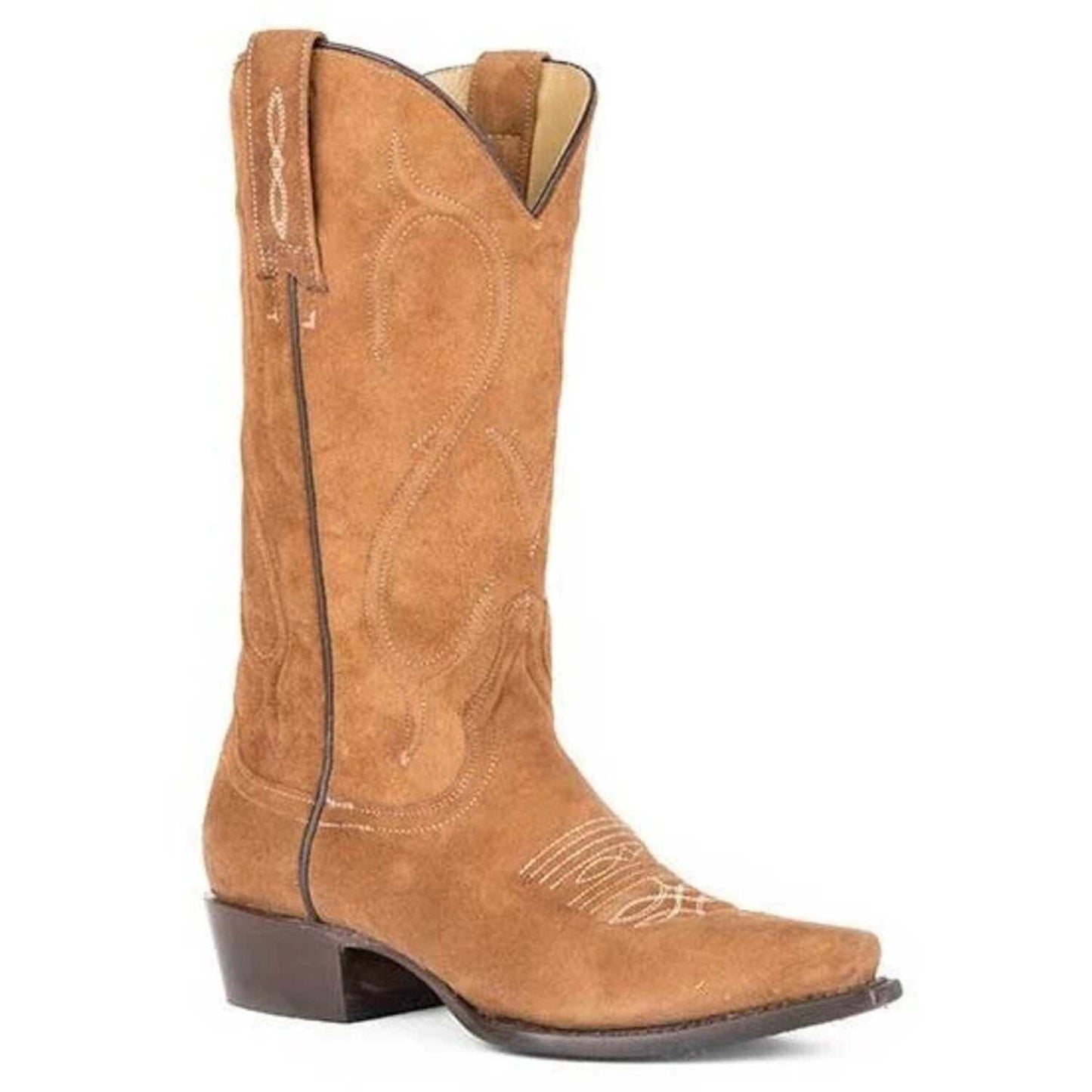 Women's Stetson Regan Boots handcrafted tan snip toe with unique corded 13" shaft and leather sole