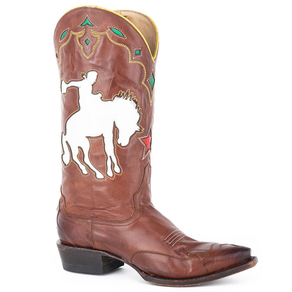 Women's Stetson Remi handcrafted brown leather boots with wingtip heel and 13" shaft