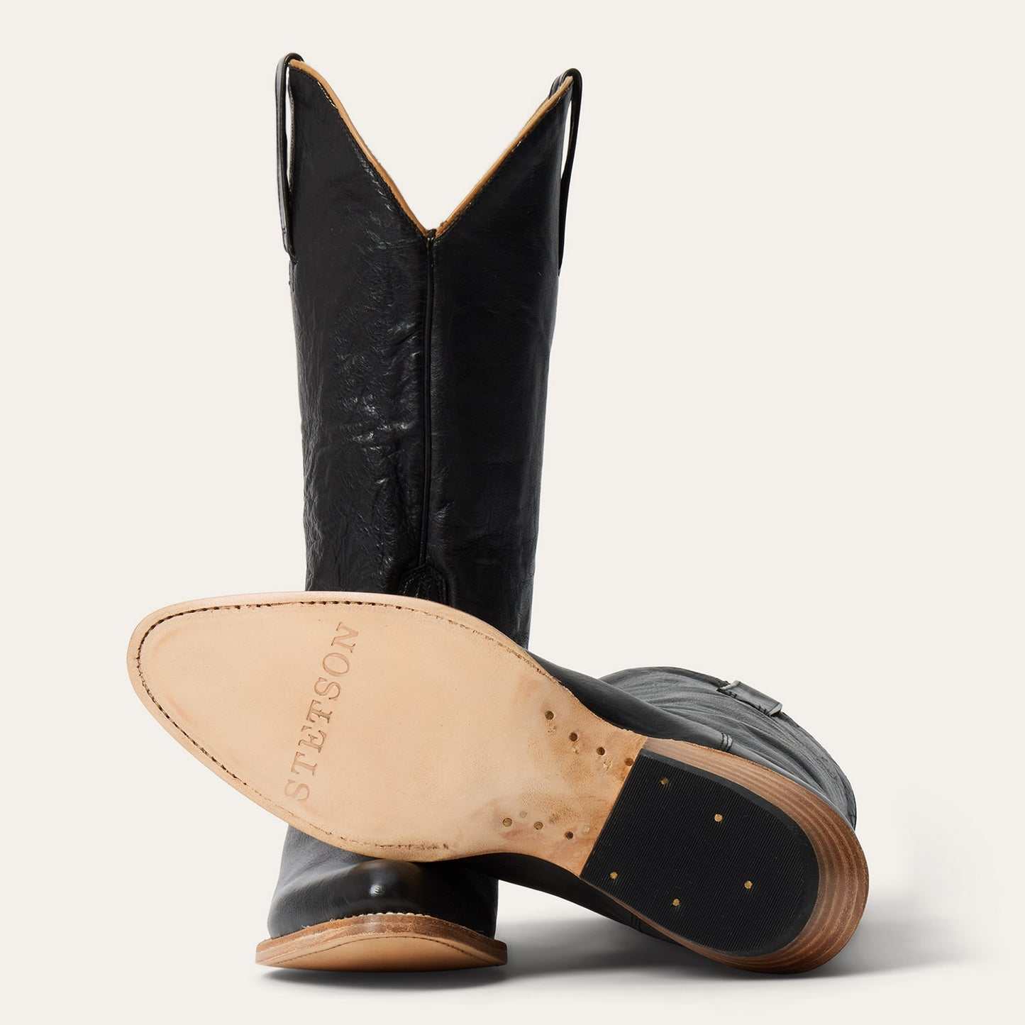 Women's Stetson Darby Leather Boots black handcrafted western style with leather sole and pointy toe