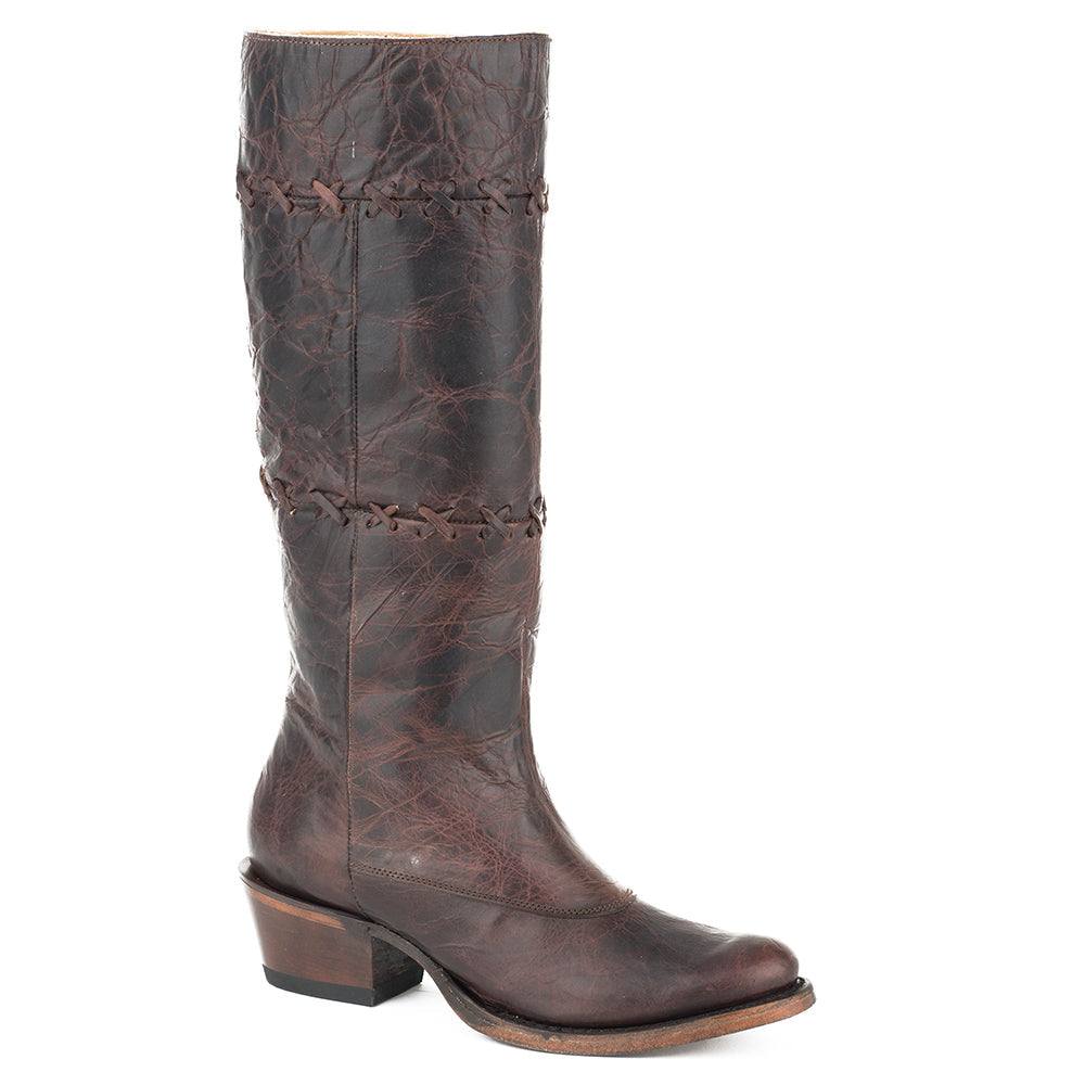 Women's Stetson Blythe handcrafted brown leather boots with vintage stitch and YKK zipper