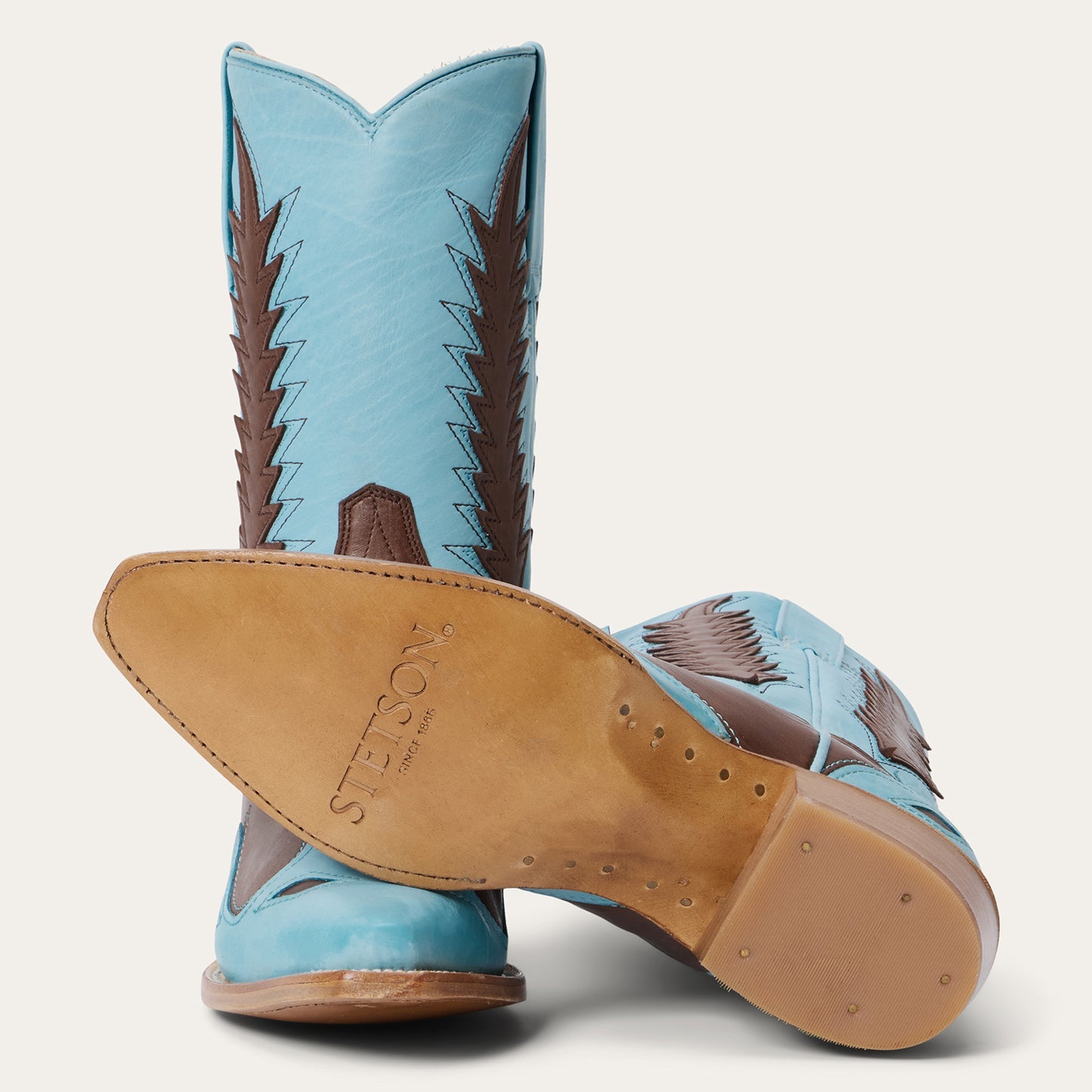 Women's Stetson Beth Leather Boots Snip Toe Handcrafted Blue