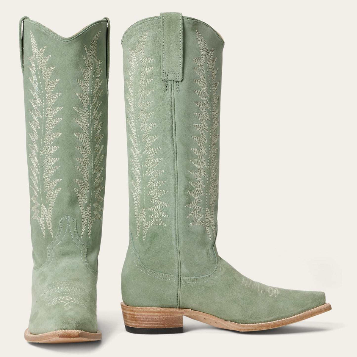 Women's Stetson Emme suede boots in aqua with vintage embroidery and leather sole