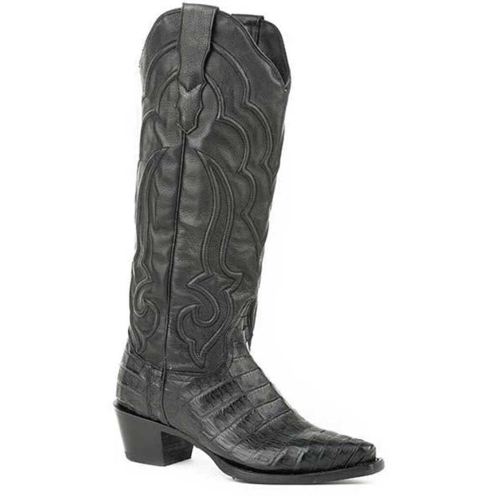 Women's Stetson Talita Caiman Boots in black with 15" shaft and unique rope design