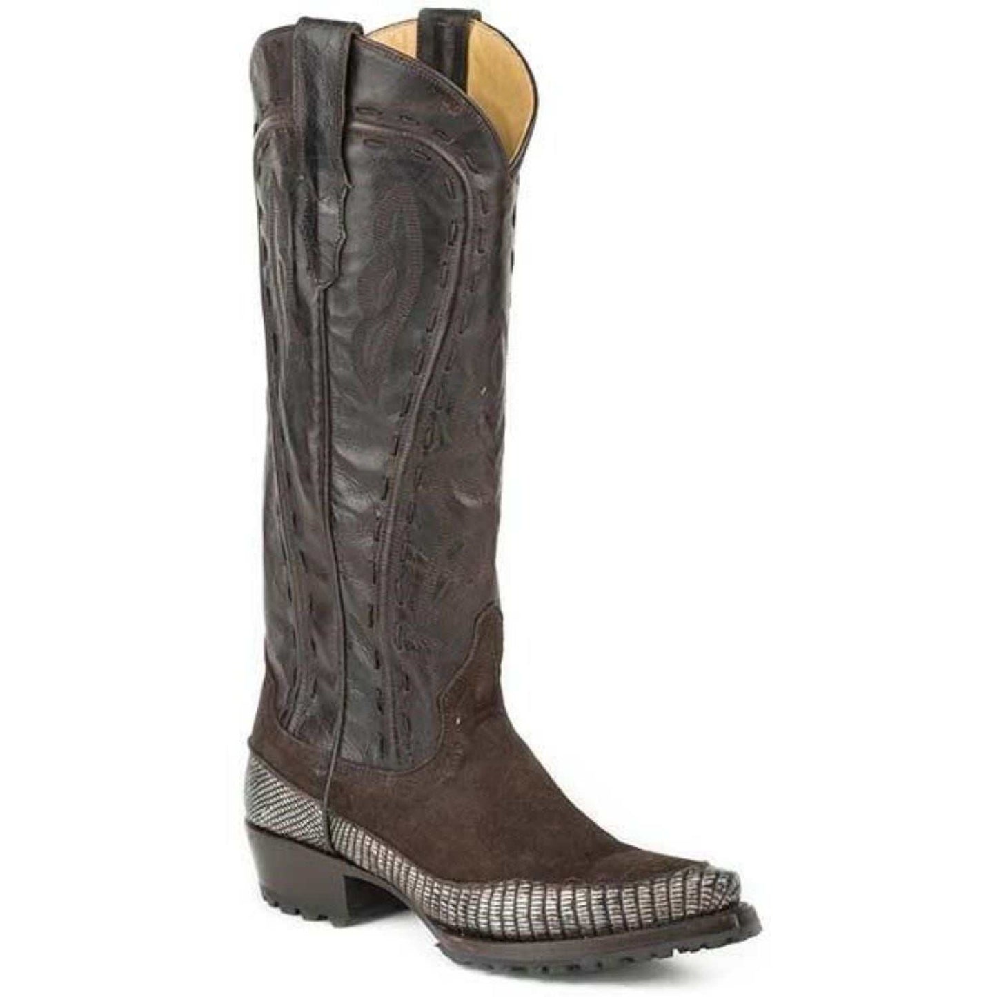 Women's Stetson Dakota Boots knee-high brown handmade suede snip toe cowboy boots
