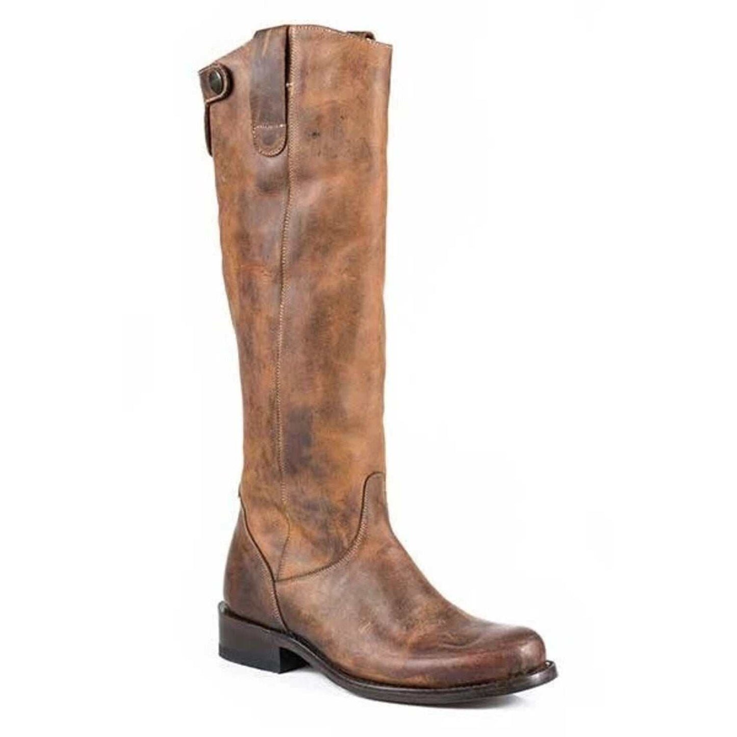 Women's Stetson Dover Boots handcrafted brown knee high leather boots with round toe and stacked heel